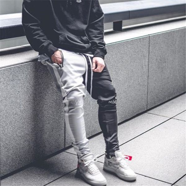 

2019 new summer brand gym sport pants men jogger patchwork fitness bodybuilding mens running pants runners clothing sweatpants, Black;blue