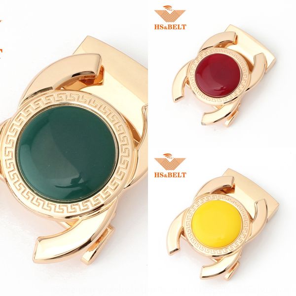 

hongsheng automatic agate buckle jade inlaid hardware high-end men's belt buckle inlaid agate belt, Slivery;black