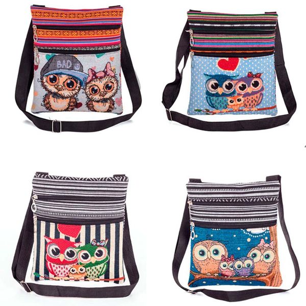 

1 pc owl jacquard embroidery shoulder bag bohemian style striped crossbody messenger bag women girl travel shoulder dropship