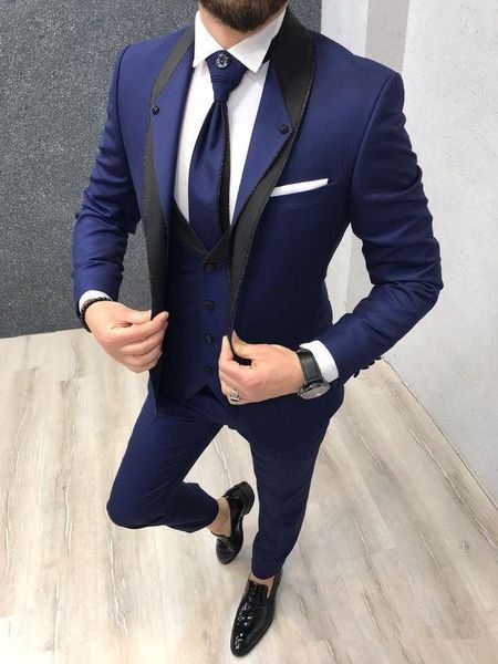 

royal blue свадебные смокинги для жениха wear 2020 дружки наряд пром slim fit бизнес мужские костюмы (куртка + жилет + брюки, Black;gray