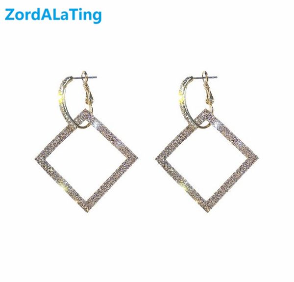 

s925 silver needle 2020 new style exaggerated square rhinestone long earrings for women temperament personality pendant bijoux, Golden