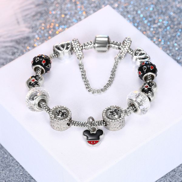 

new pandora pendant womens jewelry bracelet drops crystal big hole bead bracelet cross-border jewelry ing, Black