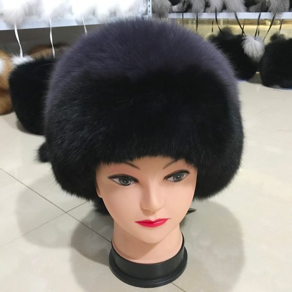 

new style luxury winter russian genuine real fox fur hat women warm good quality 100% natural real fox fur cap fox fur hat, Blue;gray