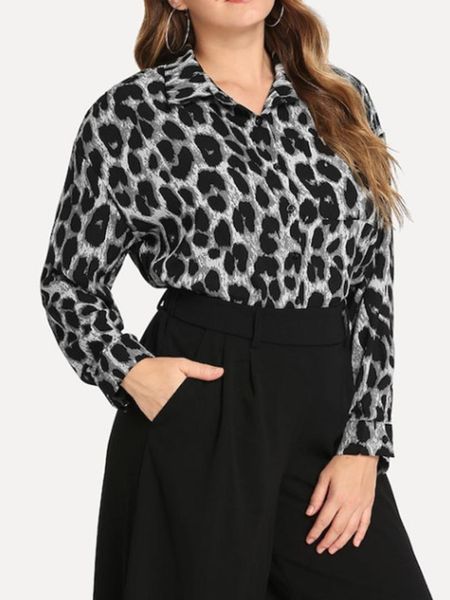 

long sleeve blouse oversized new women ladies casual leopard printed hot, White