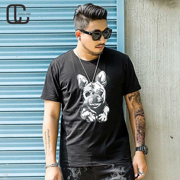 

2019 summer men's casual cotton black dog print plus size t-shirt loose hip hop big size fashion o-neck oversize pullover tees, White;black
