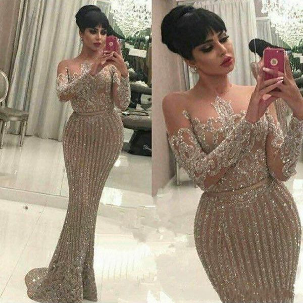 

long sleeve sequined mermaid arabic dubai prom dresses for women 2020 evening dress party gowns plus size abendkleider robe de soiree, Black