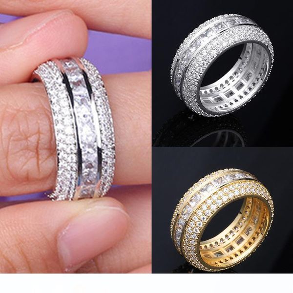 

новая мода 18k золото белое золото blingbling cz цирконий полный комплект finger кольцо диапазона luxury hip hop алмазное кольцо ювелирных и, Silver