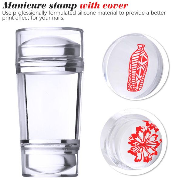 

diy nail stamping manicure 1pcs double head clear jelly silicone nail stamper with scraper art stamping tool set, White