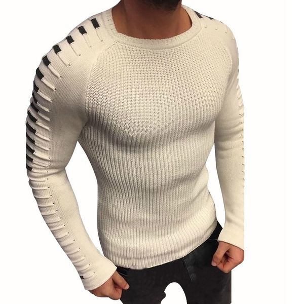 

heflashor 2018 stripe pullover sweater men autumn round neck slim mens sweaters fashion patchwork knitted male clothing, White;black