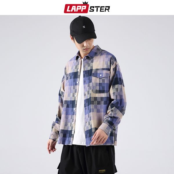 

мужчины harajuku хлопок plaid shirt 2019 fall mens hip hop моды рубашка с длинным рукавом повседневная корейский стиль высокого качества, White;black