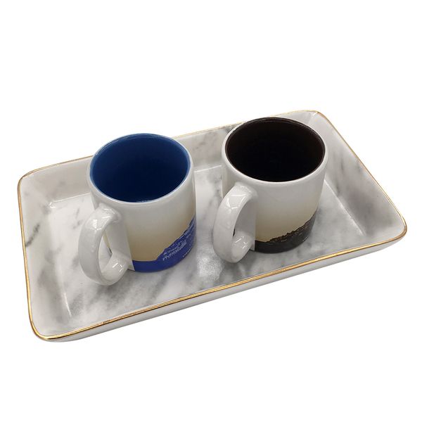 Acheter Marbre Motif Dessin Or Bord Rectangulaire Plateaux De Service En Céramique Plateau De Rangement Bijoux Organisateur Plateau Assiette à Cake
