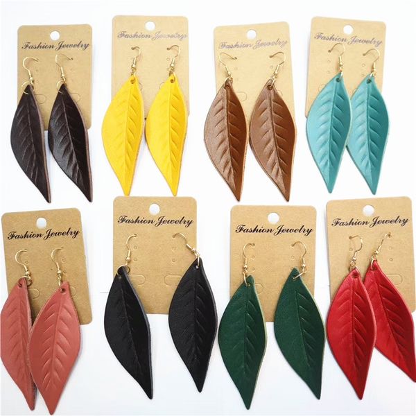 

leaf long neon summer beach jewelry trendy statement genuine leather women earring girl hanging fashion jewelry drop earrings, Silver
