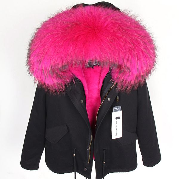 

parka coat women casaco feminino casacos de invernoabrigo mujer2019 new fashion real raccoon fur collar winter women's clothing, Black