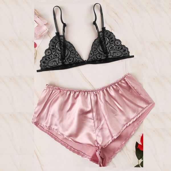

women lace seamless bra set satin underwear bra transparent push up sets nightwear babydoll lingerie feminina, Red;black