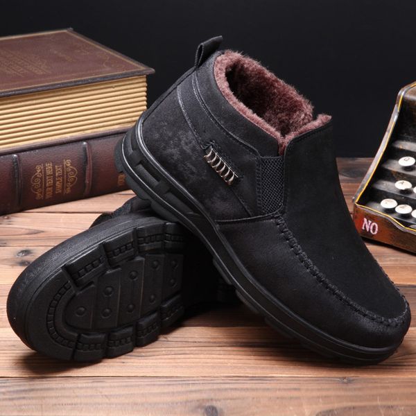 

new cotton shoes men fleeces snow boots with fur fashion high-lace-up casual shoes winter warm outdoor sneakers, Black