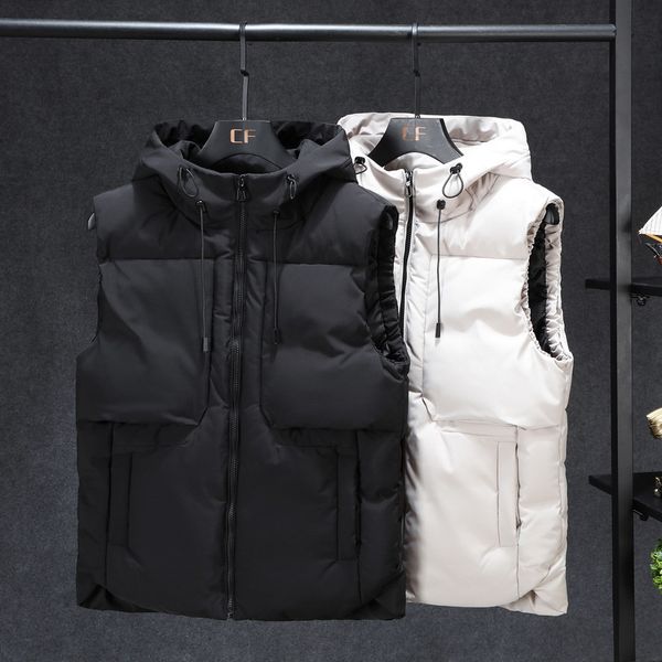 

winter vest men plus size 7xl 8xl 9xl 10xl casual winter sleeveless jackets male hooded thick warm parka jacket waistcoat men, Black;white