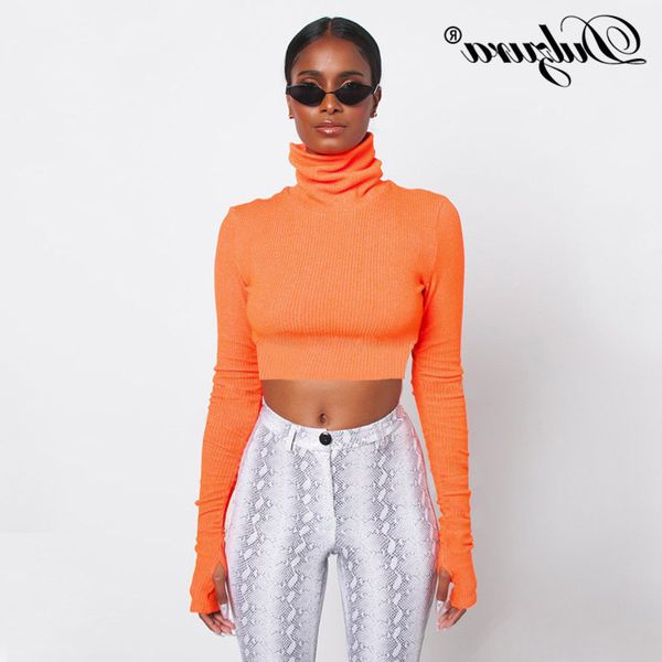 

long sleeve turtleneck glove sweater crop women pullover 2019 autumn winter knitted fashion party streetwear, White;black