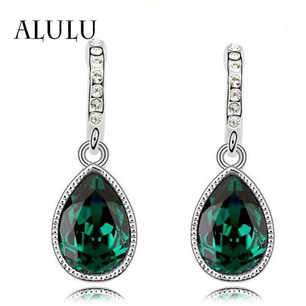 

fashion green main color drop earrings female silver plated crystal long earrings for women rhinestone drop brincos