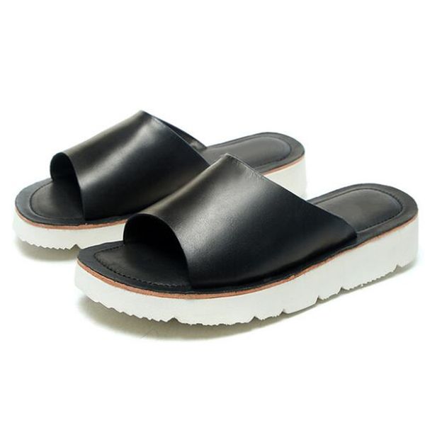

summer 2020 new soft cowhide fashion leather sandals slippers light comfort wedge sandals concise casual women, Black