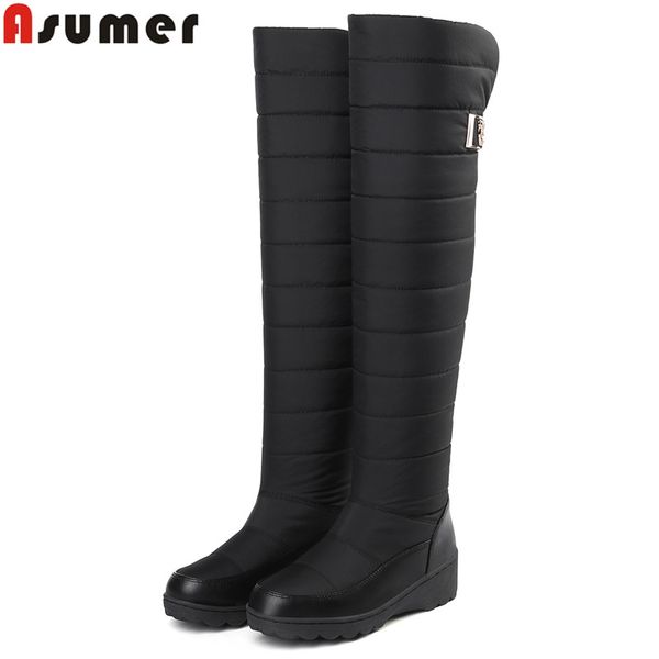 

asumer plus size 35-44 new 2018 snow boots women fashion keep warm winter boots round toe platform knee high female shoes, Black