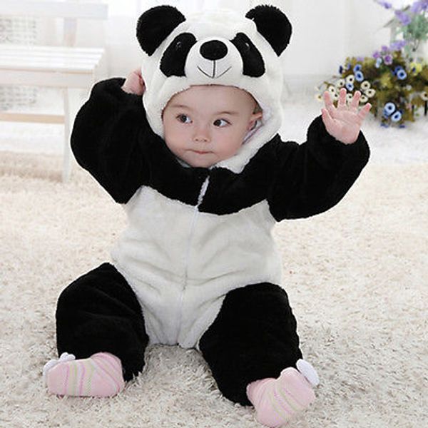 

2016 New Newborn Baby Cute Animal Panda Long Sleeve Cotton Winter Hooded Romper Baby Costume Clothing Clothes