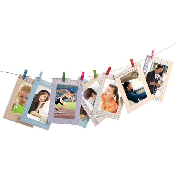 

2018 creative home 8pcs 6 inch rectangle paper p frame with wood clips wall picture diy hanging rope frame home decer