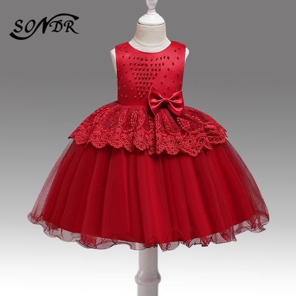 

girl's dresses beading elegant kids party ht243 bow flower girls dress 2021 o-neck tank coummunion gown lace pleat princess ball gowns, Red;yellow