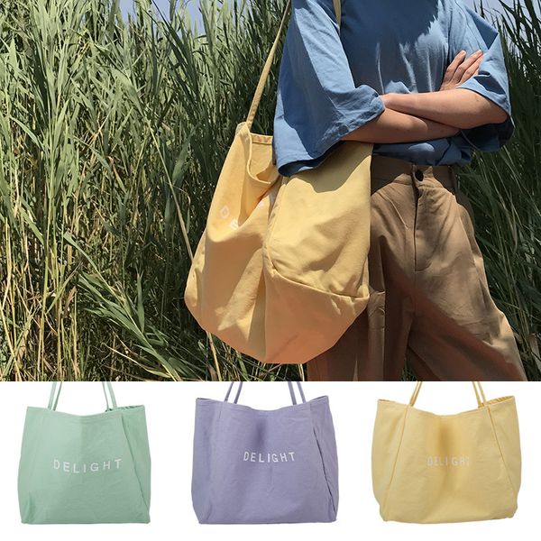 

2020/south korea ins new mass canvas bag delight solid color simple bai da kuan shoulder bag