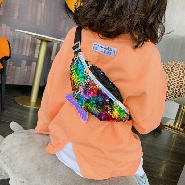 

kids girls fashion sequin waist fanny pack glitter mermaid crossbody bag single shoulder chest bag mobile coin purse