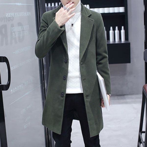 

new 2020 autumn winter woolen jacket coat men single braested long slim windbreaker male manteau homme plus size lx781, Black