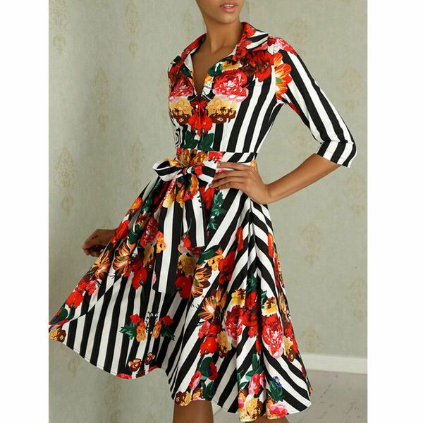 

элегантная женская мода цветочный макси платье hawiian party summer beach 3/4 рукав повседневный длинный сарафан, Black;gray