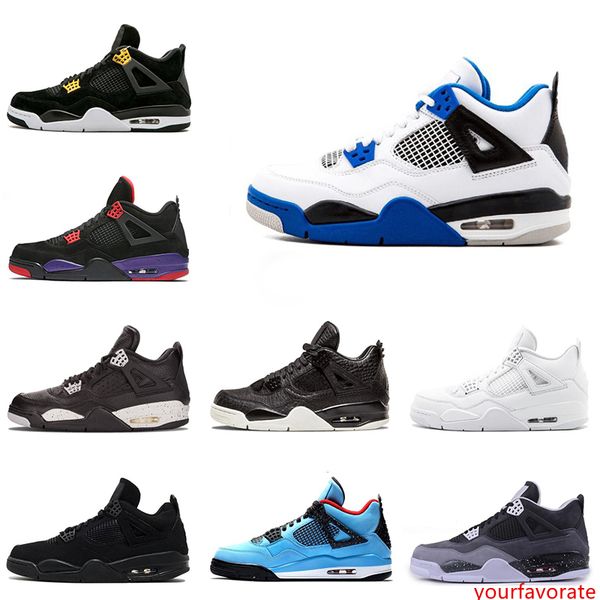

new 4s mens basketball shoes motosports blue pure money black cat bred white cement men trainers sneaker 4 sports shoe size 8-13