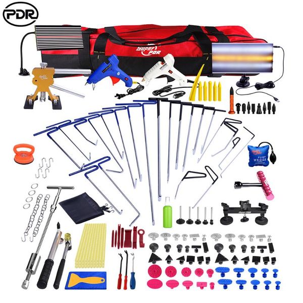 

super pdr car body repair tools dent lifter crowbar led lamp slide hammer glue gun sticks glue pulling bridge dent repair kits