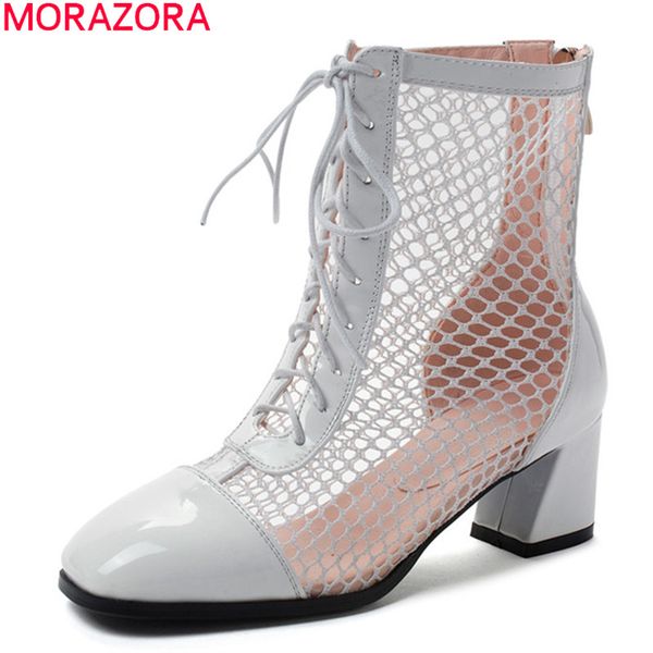 

morazora big size 33-48 fashion women boots simple lace up solid color ankle boots spring autumn square heels ladies shoes, Black