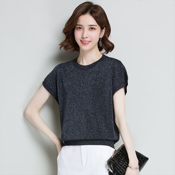 

ice silk short shorts and shorts-sleeved women's loose thin short 2020 knitwear bat shirt t-shirt fashionable tleneck, White