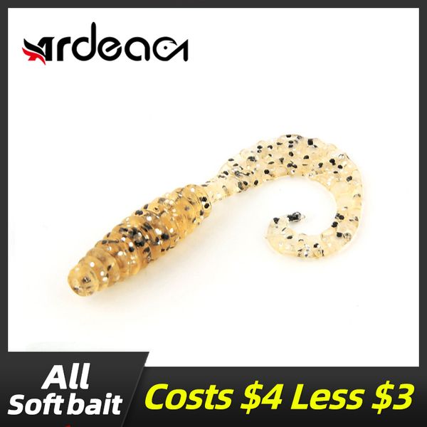 

30pcs/lot soft grub wrom lure bait for shrimp smell with salt tackle 42mm 0.8g maggot worm baits with circel curl tail