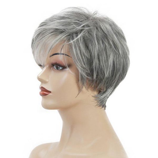 

human hair wigs short grey full wig for women - fashion ombre gray style, Black