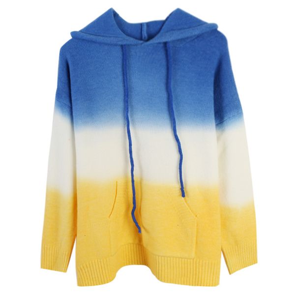 

tvvovvin 2019 autumn pullover long sleeve even hat mohair easy gradual change color knitting sweatshirt for dirl woman zx021, White;black