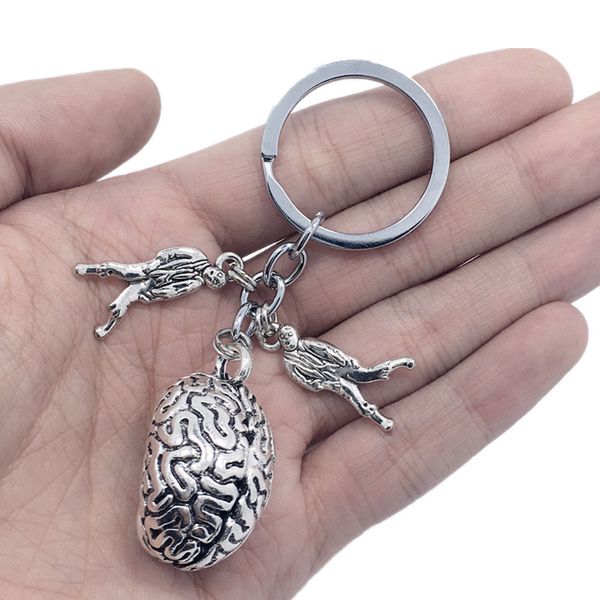 

ancient silver brain zombie charm pendant keychain zombie eats your brain keyring personality creative men women jewelry friend gift, Slivery;golden
