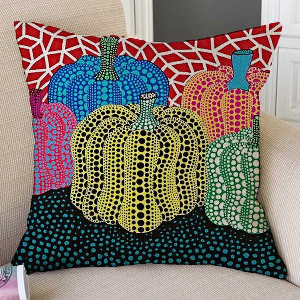 

modern dot art yayoi kusama pumpkin art cotton linen sofa throw pillow cover home decorative abstract vision linen cushion cover