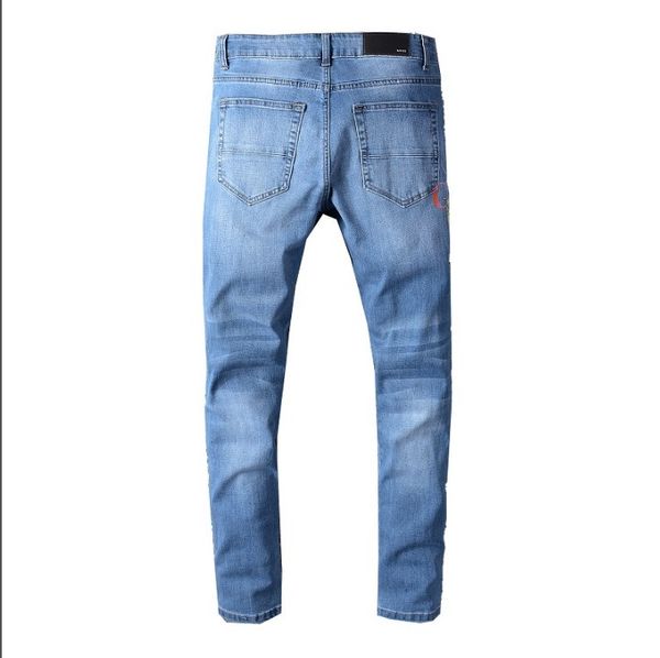 

2020 new arrival men's summer jeans fashion print stretch slim straight jeans zipper fly denim trend men's casual pants, Blue