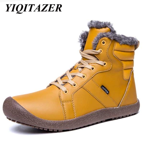 

yiqitazer 2018 winter business man pu leather shoes snow boots man shoes,round toe winter ankle formal shoes, Black