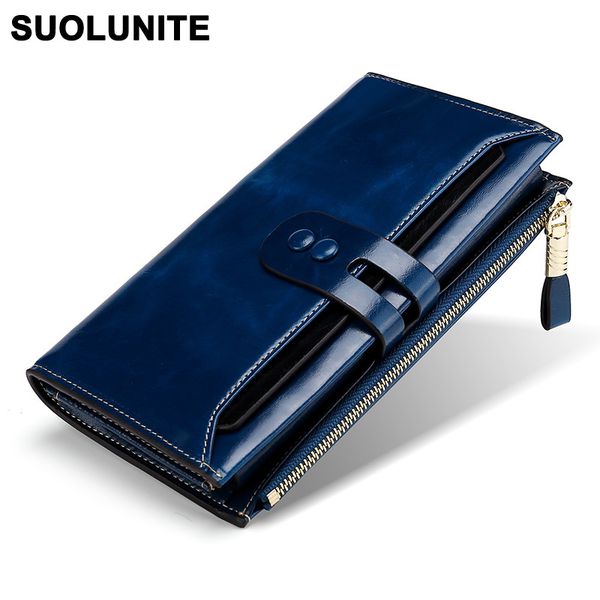 

safety anti-theft brush women's wallet new genuine leather wallets female coin purse long clutch purses phone card holder bag, Red;black