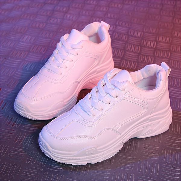 

white vulcanize platform chunky sneskers ladies trainer casual women flats sneakers shoes tenis feminino mx200425, Black