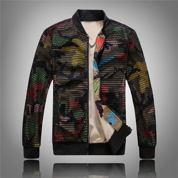 

personality mesh jacket men colorful designer jaqueta masculino bomber jacket men chaquetas hombre camo mens jackets 2018, Black;brown