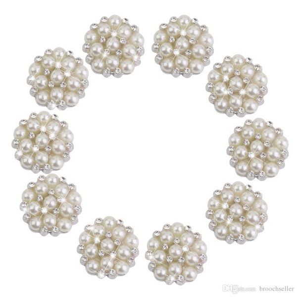 

1 inch silver plated cream pearl and rhinestone crystal diamante small brooch pin wedding bouquet accessory, Gray