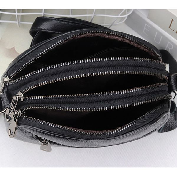 

genuine leather shoulder bag small round clutch bag three-layer zipper messenger ladies dual purpose crossbody handbag purse
