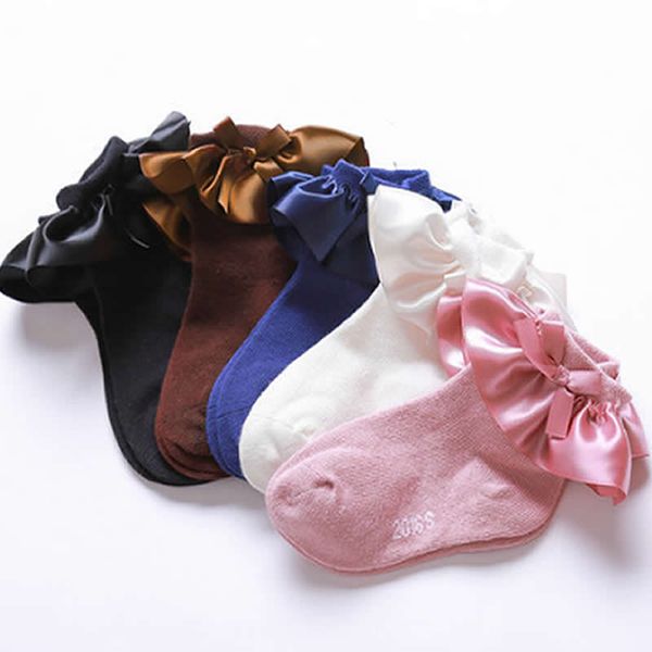 

bow satin lace socks sock booties girls princess sock style fashion boneless hand sewing big princess lace ordinary socks cotton, Pink;yellow