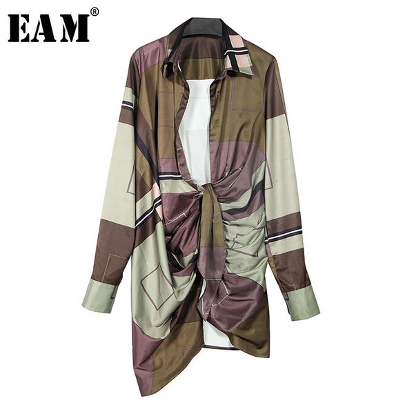 

eam] women pattern printed asymmetrical pleaed dress new v-neck long sleeve loose fit fashion tide spring autumn 2020 1d462, Black;pink