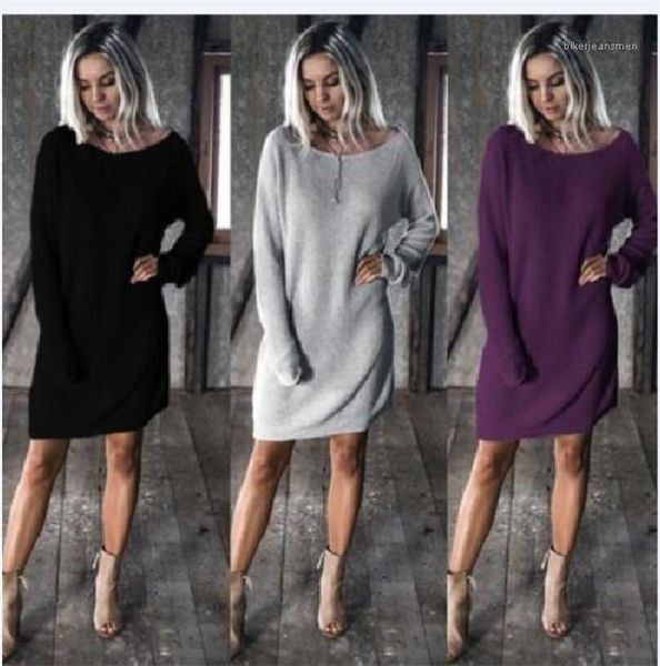 

o neck mini dresses for women designer clothing loose women casual dresses dolman sleeve dresses solid, Black;gray